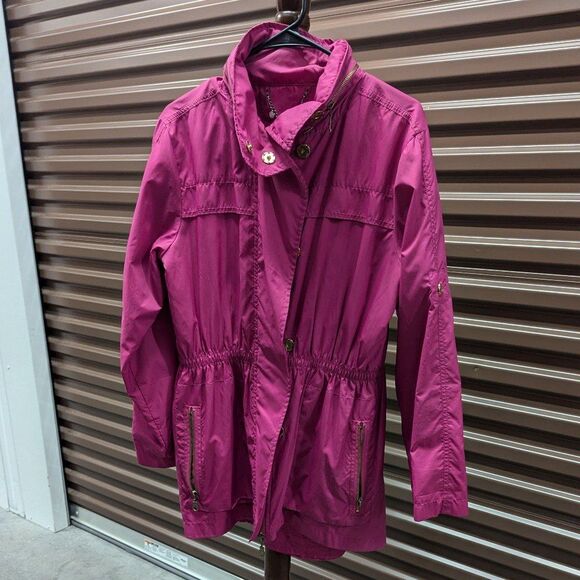 Vintage Women's Pink Fuchsia Retro Fit & Flare Windbreaker Jacket Coat - Picture 3 of 10